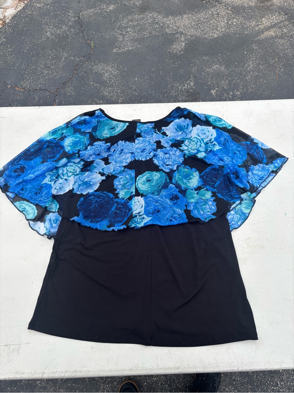 Susan Lawrence black and Blue floral blouse